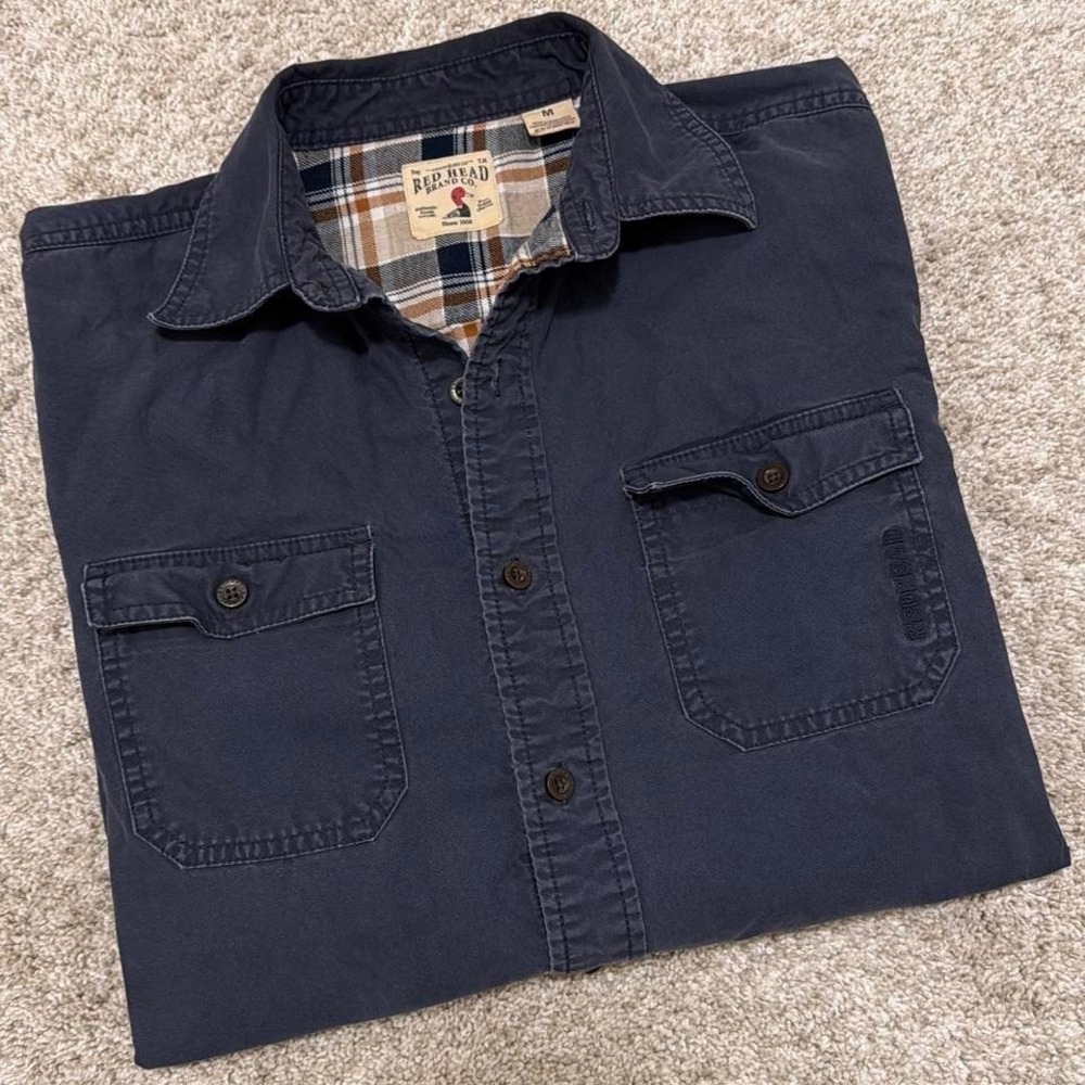 Heavy Duty Red Head Field Shirt With Plaid Interior | Faded Navy Workwear‎ | M